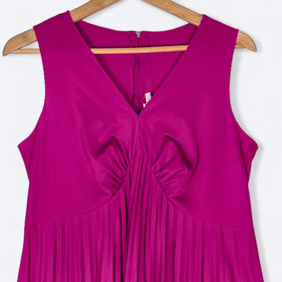 VTG 70s Lily Lynn Pleated Satin Midi Dress Women's 16 Swing Disco Barbie - Picture 2 of 8